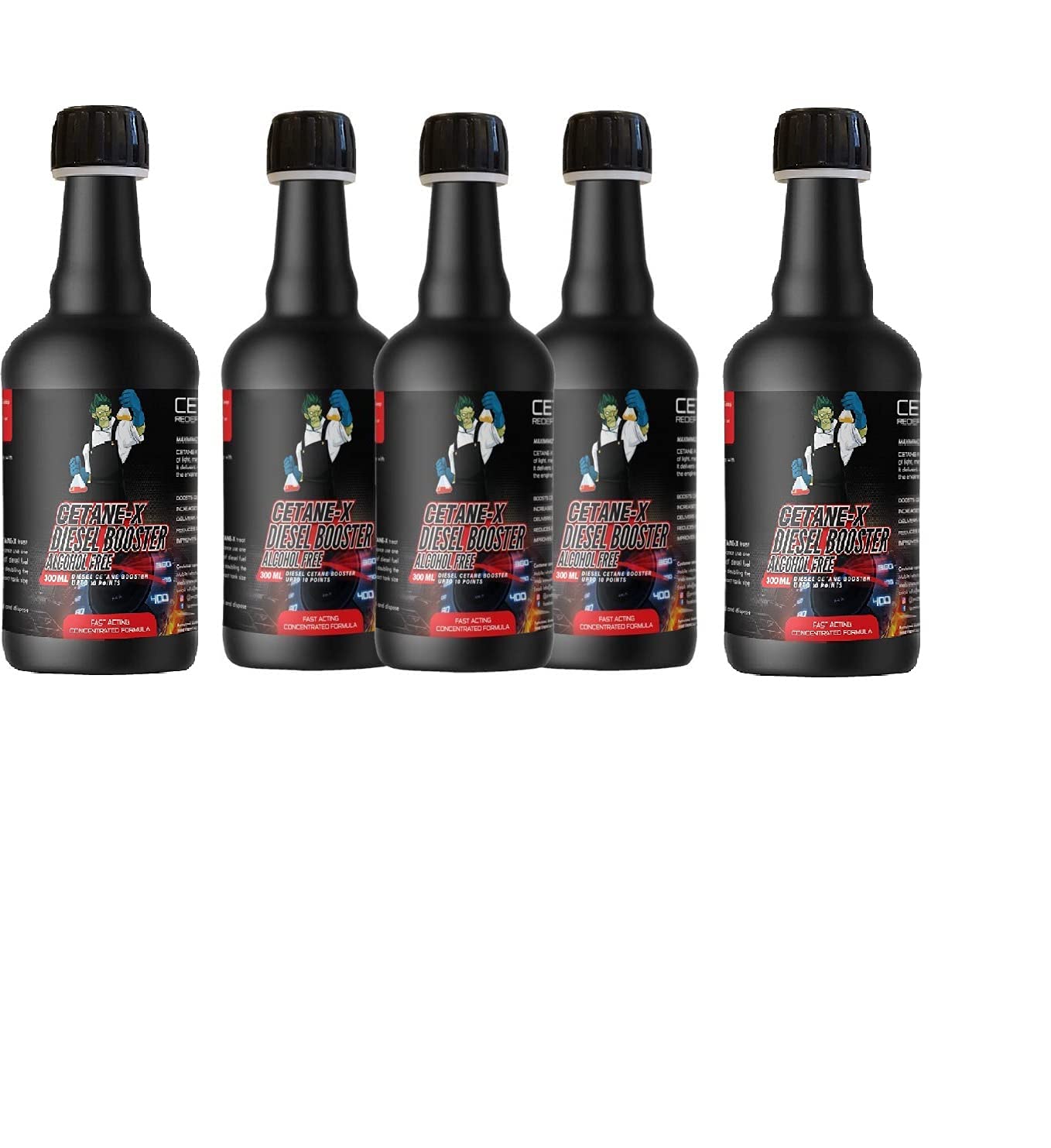 CETANE-X Cetane Booster for All Diesel Cars - Clean Fuel System, Reduce Emission & Black Smoke, Improve Fuel Economy and Pickup (300 ml, Pack of 5)