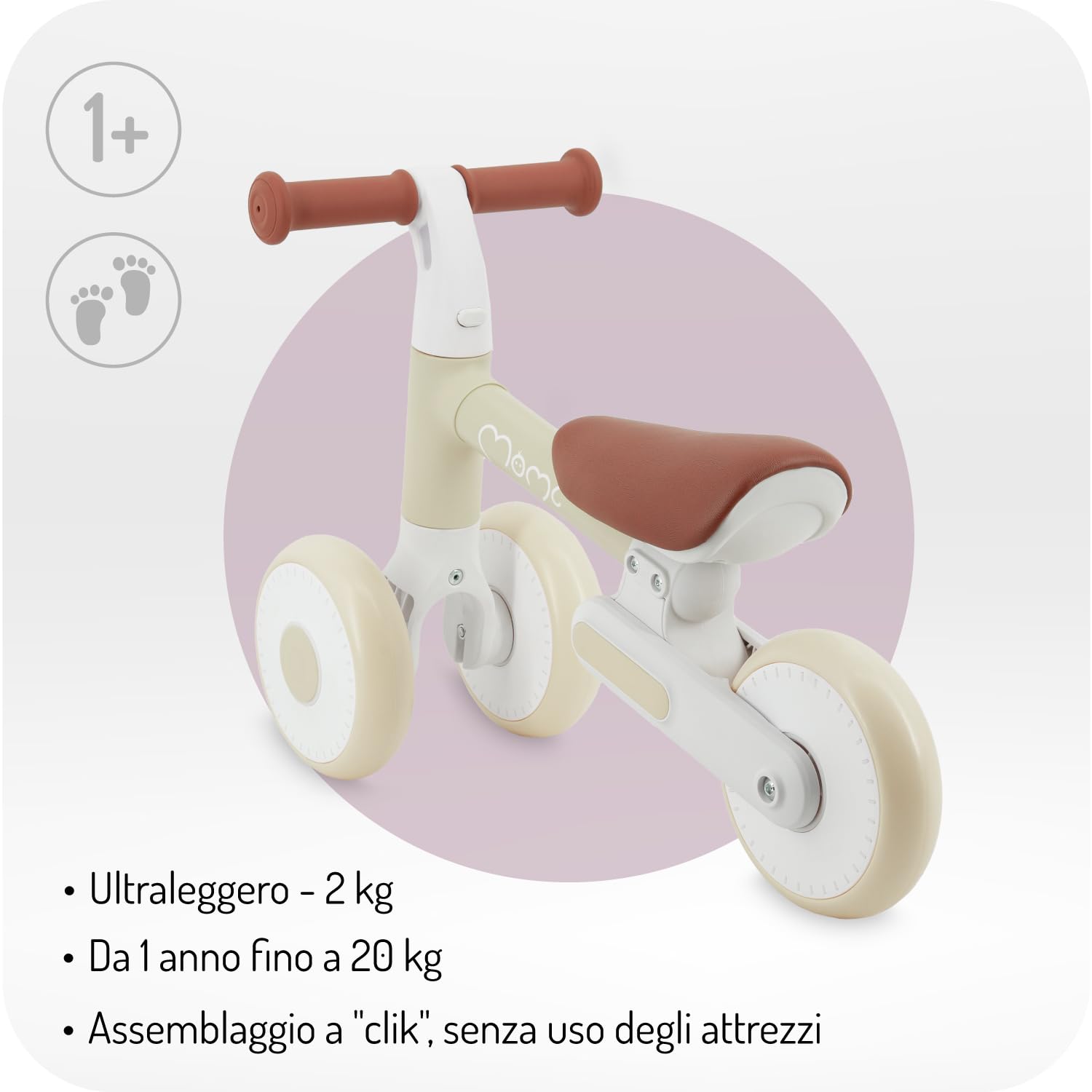 Momi Bicicletta senza pedali DEX per bambine e bambini da 1 a 3 anni, telaio pieghevole, sella regolabile in altezza, ruote in plastica antiforatura, solo 2 kg di peso