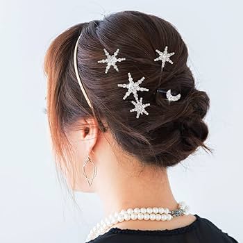 Amazon.co.jp: [Qroza] ヘアピン 4点セット 星 月 シルバー ムーン