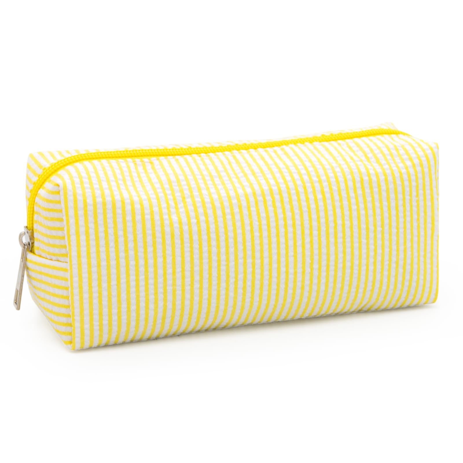 Long Keeper Cute Pencil Case for Girls Fabric Striped Pencil Case Pencil Bag Desktop Stationery Finishing Travel Storage Bag Multifunctional Cosmetic Pouch (Yellow)