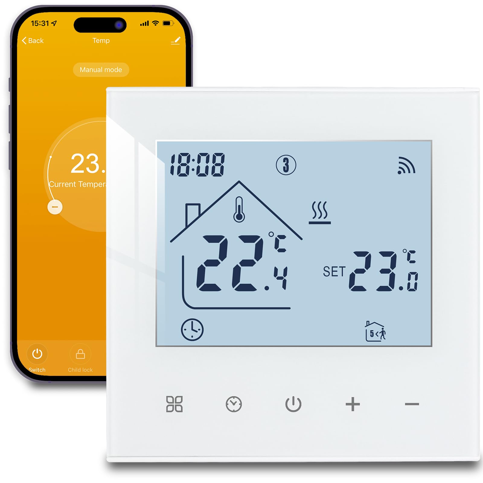 Beok Thermostat Connecté WiFi pour Chauffage au Sol Électrique,Thermostat d'Ambiance Intelligent Thermostats Programmable avec Capteur Externe Compatible Alexa Google Home 16A,Blanc