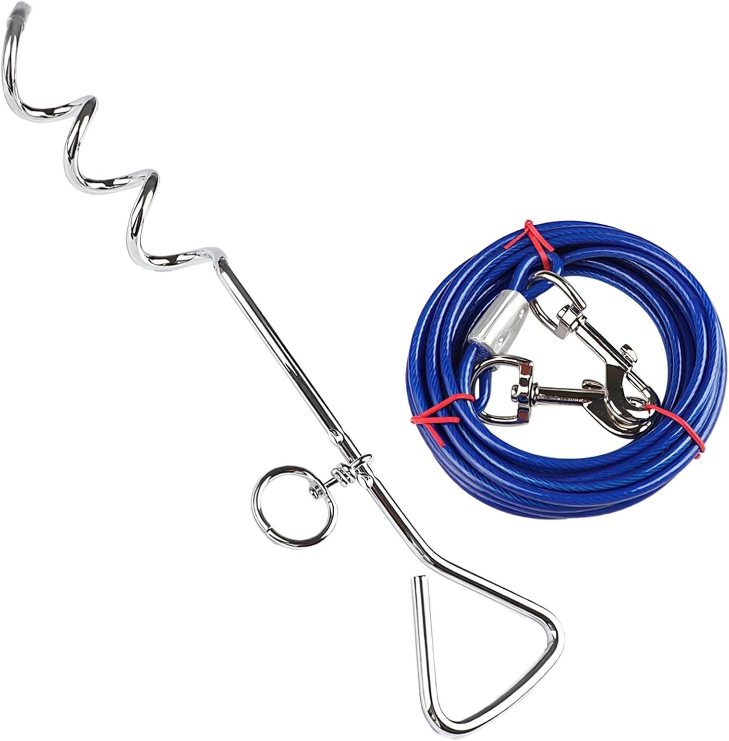 Dog Tie Out Stake With 16 Ft/5 M Cable, 16.1 In/41 Cm Stake, Heavy Duty Chrome Steel