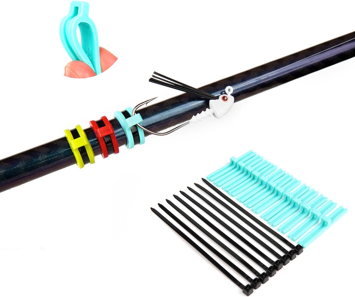 Universal Fishing Hook Keeper - Silicone Secure Holder for All Rods (Ultra Light to Sea), 12-Pack with Nylon Zip Ties