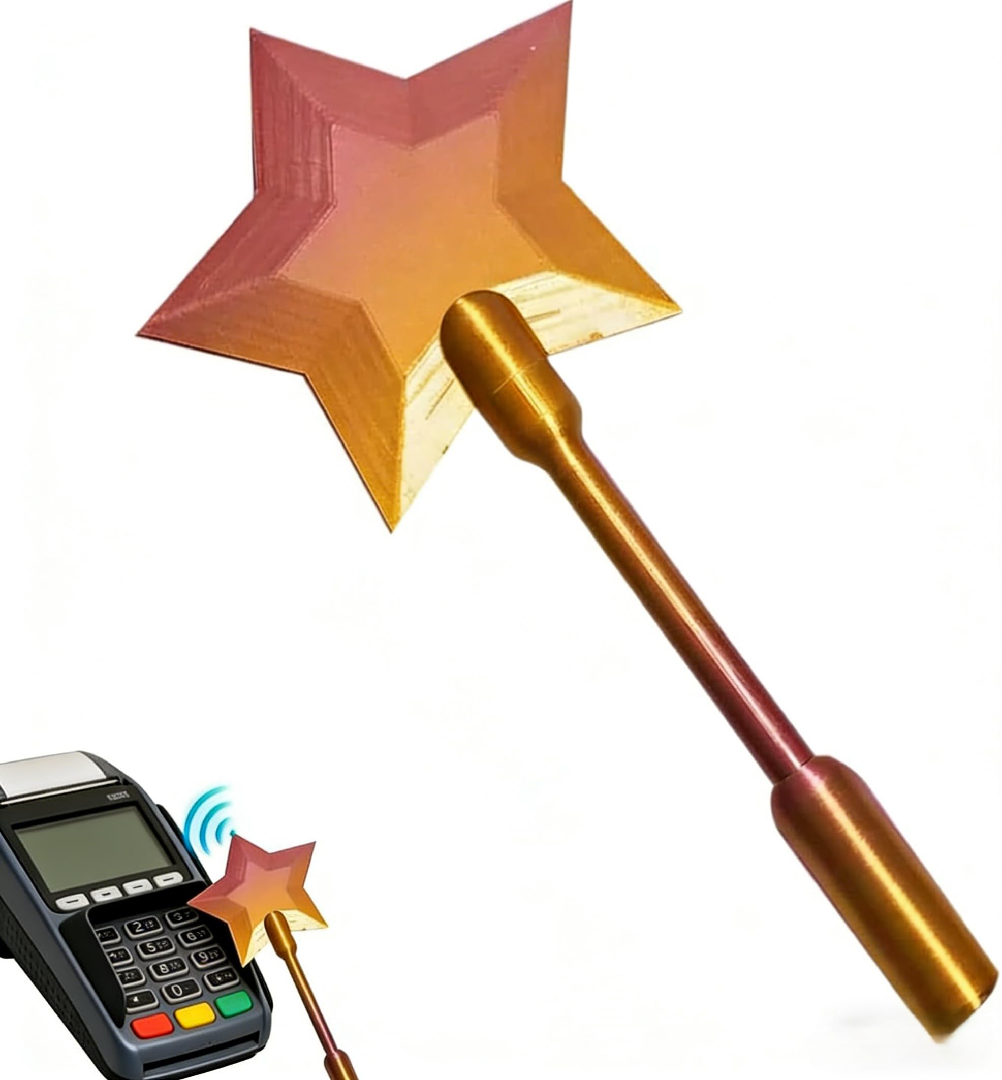 3D Printed Fairy Card Wand, Taps to Pays Magic Wands, Star Wand Credit Card Holder, for Adults Tech Lovers Cosplay Holidays Easter (Gold Star)