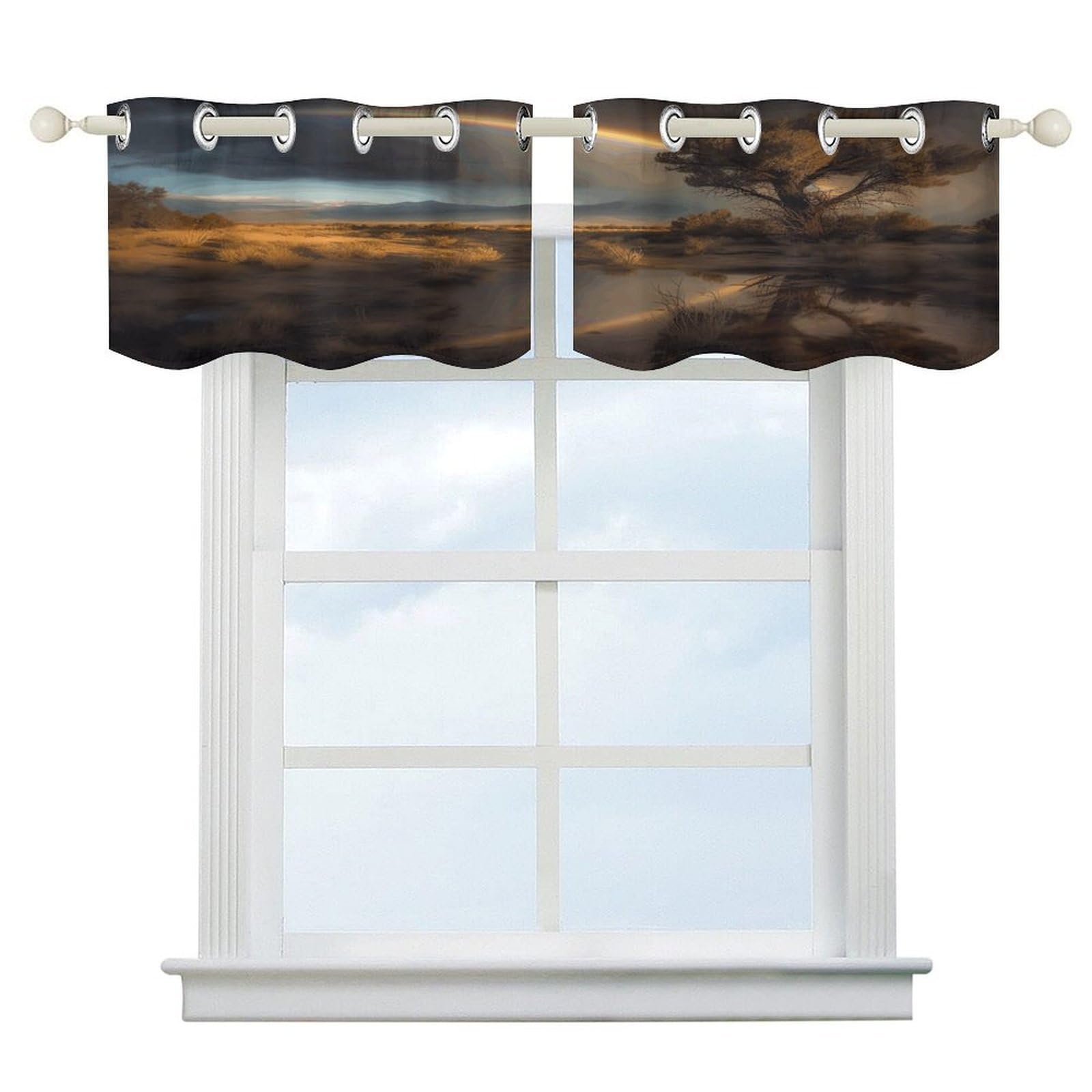 Fekiloot Style Natural Landscape Short Curtains Valance Curtain