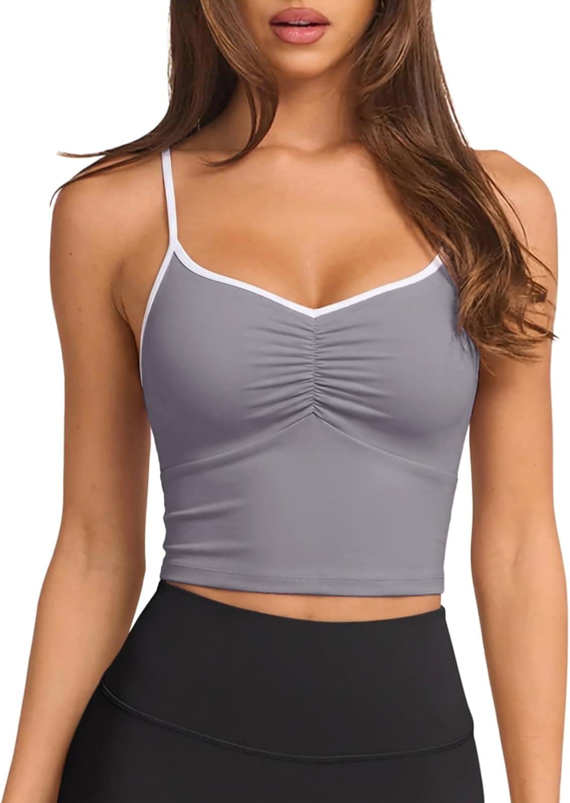 - Longline Padded Sports Bra Workout Top for Women, Adjustable Straps Backless Crop Top Push Up Yoga Running Tank Top
