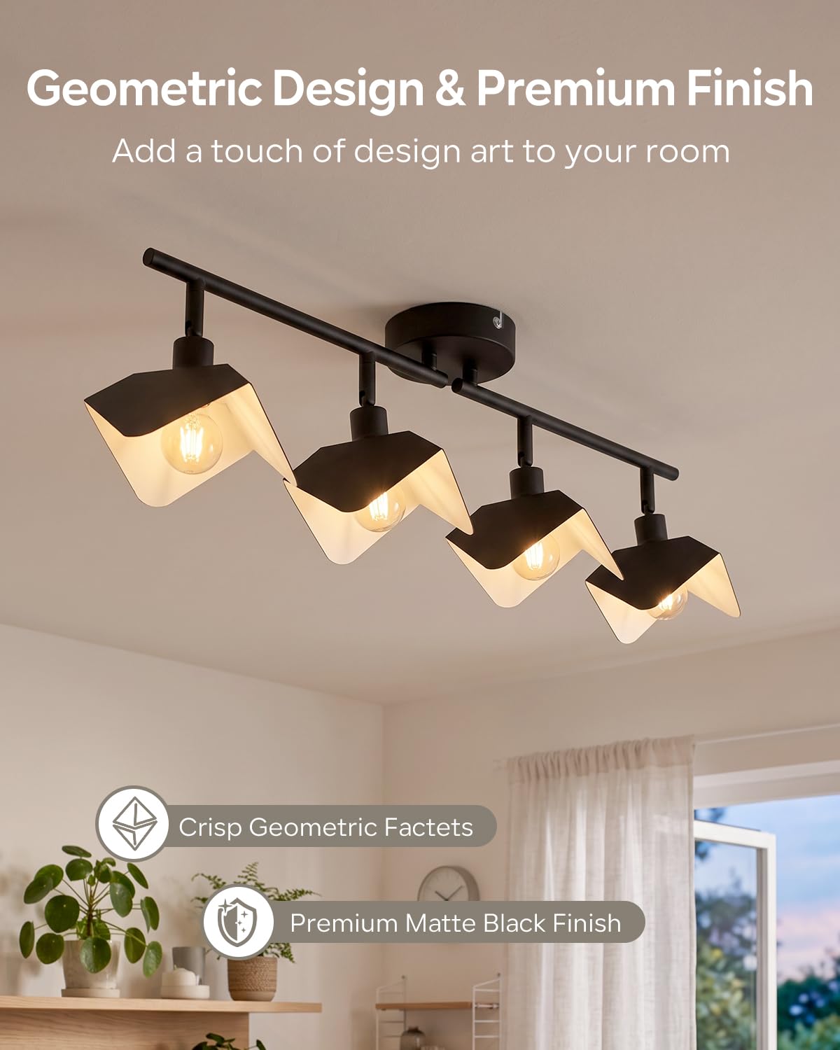 LVWIT Plafoniera 4 Faretti Orientabili, Faretto da Soffitto E14, Faretti LED Soffitto Nero(Senza Lampadina)