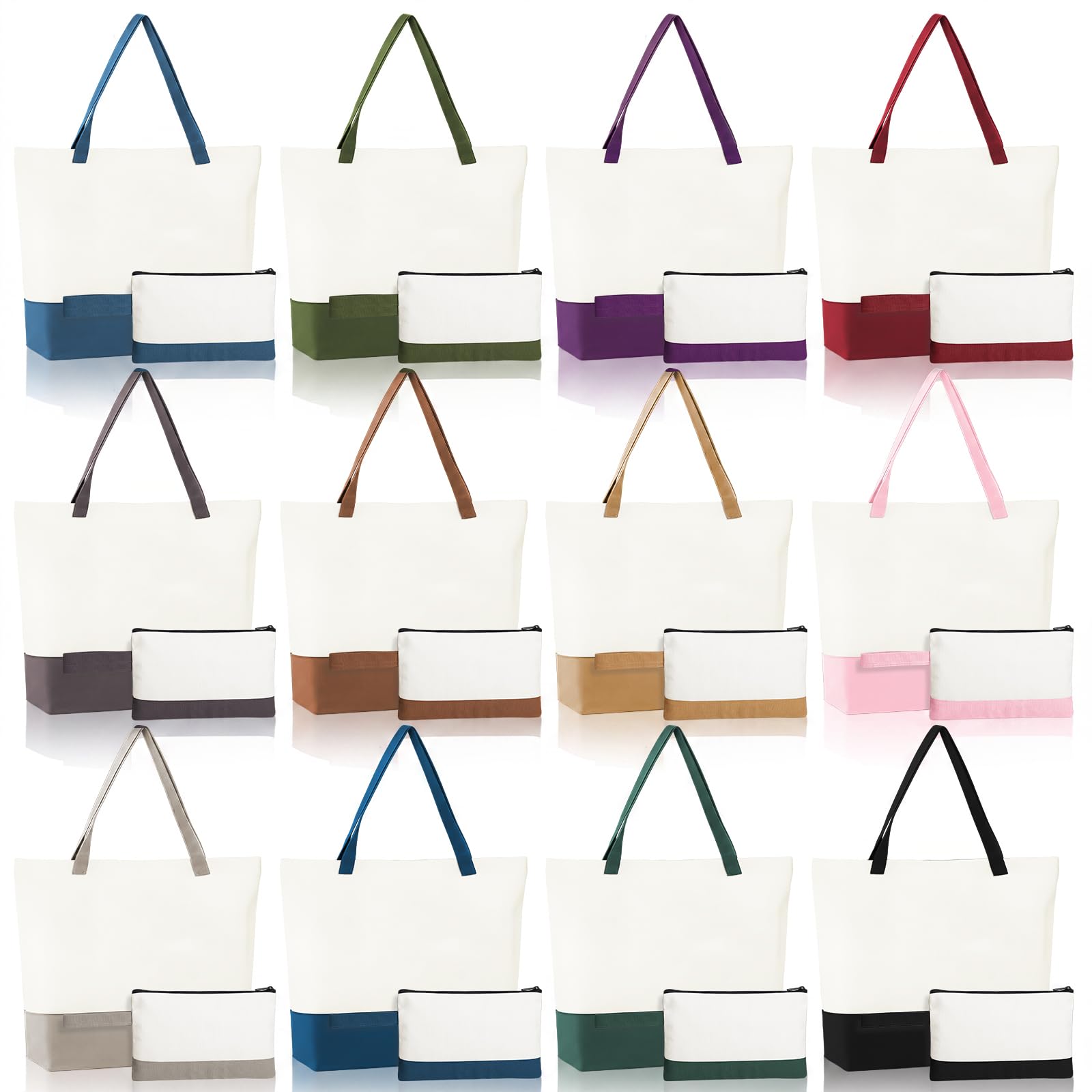 Sanwuta Große Blanko-Tragetaschen und Make-up-Taschen, Sublimations-Baumwoll-Tragetasche mit Griff, Kosmetiktasche mit Reißverschluss, mehrfarbig, wiederverwendbar, Lebensmitteltasche für Damen