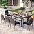 PHI VILLA 9 Pieces Outdoor Dining Set for 8, Rectangle Large Metal IronTable with Umbrella Hole & Cushioned Wicker Chairs, Large Dining Furniture for Patio, Deck, Yard, Porch