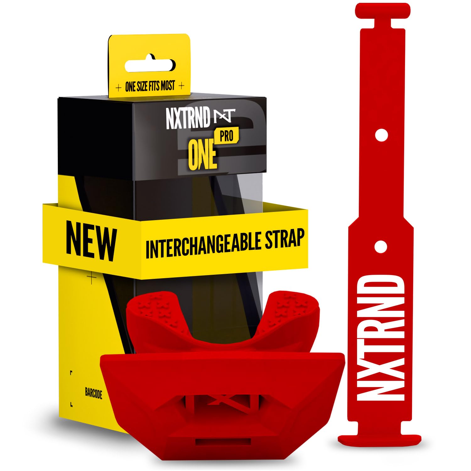 Nxtrnd One Pro Football Mouth Guard, Interchangeable Strap, Fits Adult & Youth (Red)