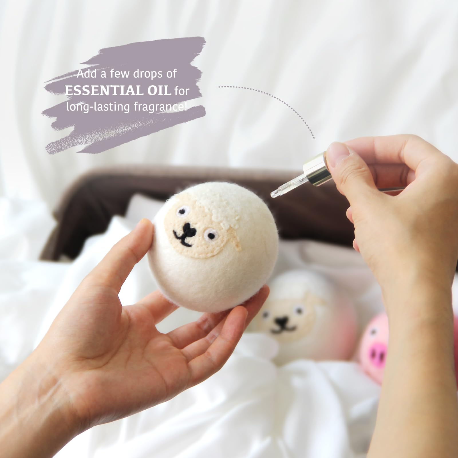 6 sztuk wełnianych kulek do suszenia, 100% naturalna wełna, kulki do suszarki, skraca czas suszenia, uroczy wzór dla zwierząt, zmiękcza pranie, biały