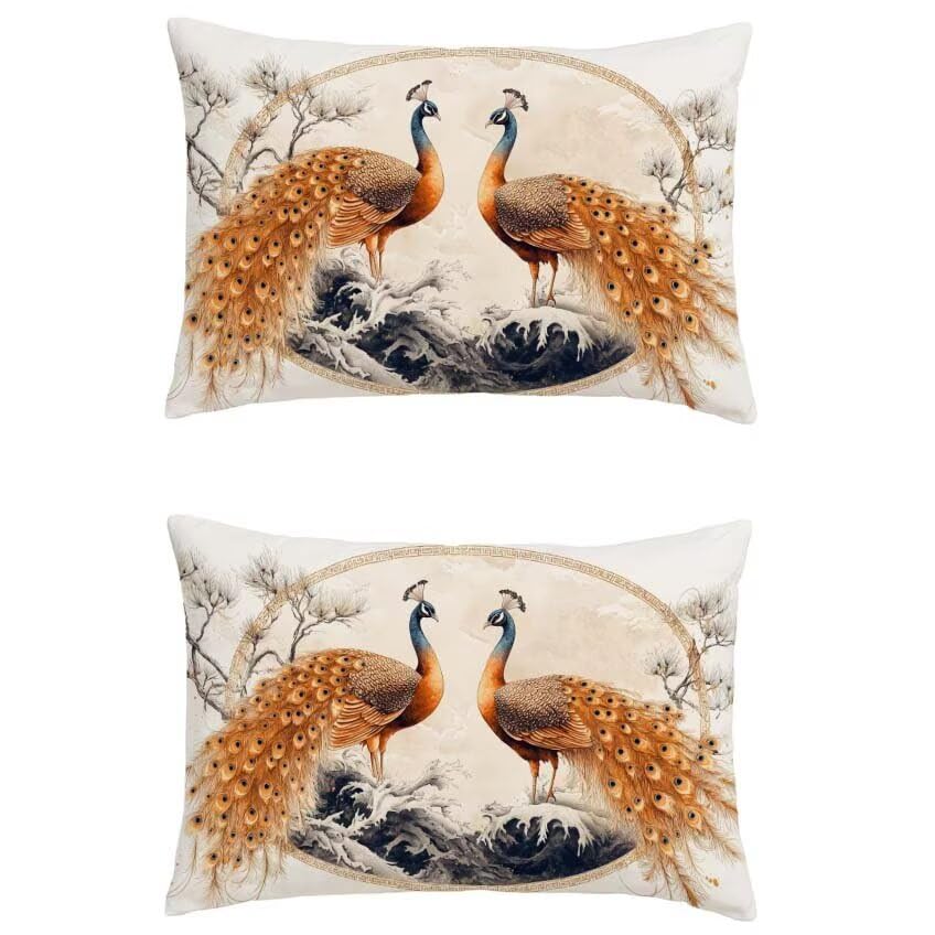 Housse coussin salon de jardin extérieur en lin imperméable motif paon pour vos soirées d'été