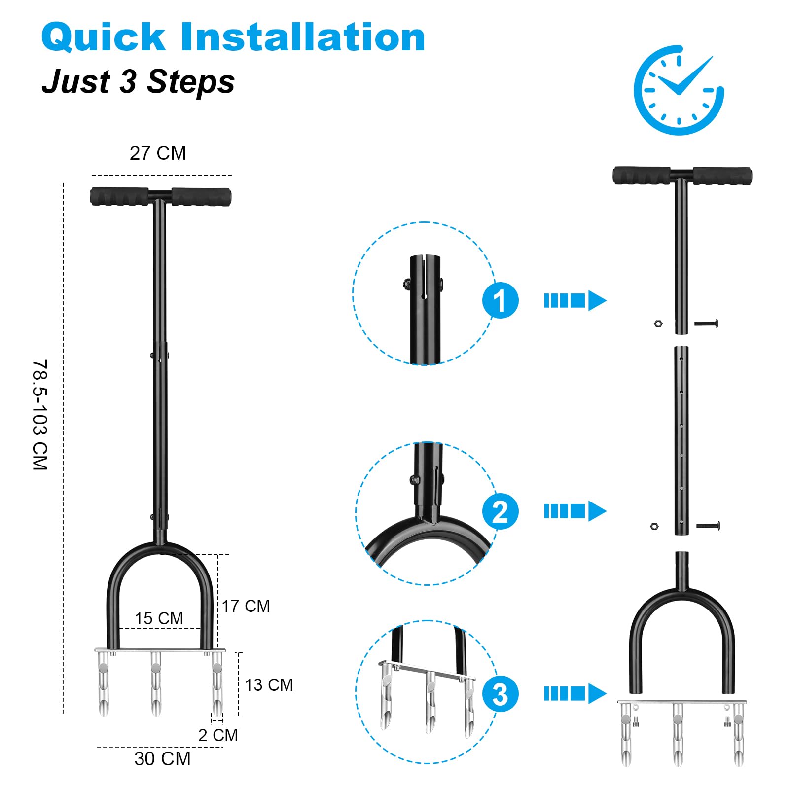 Aireador de césped manual de 3 agujeros con altura ajustable y mango de espuma NBR – Ventilador de núcleo de acero de alta resistencia para aflojar el suelo y el cuidado del césped (revestimiento