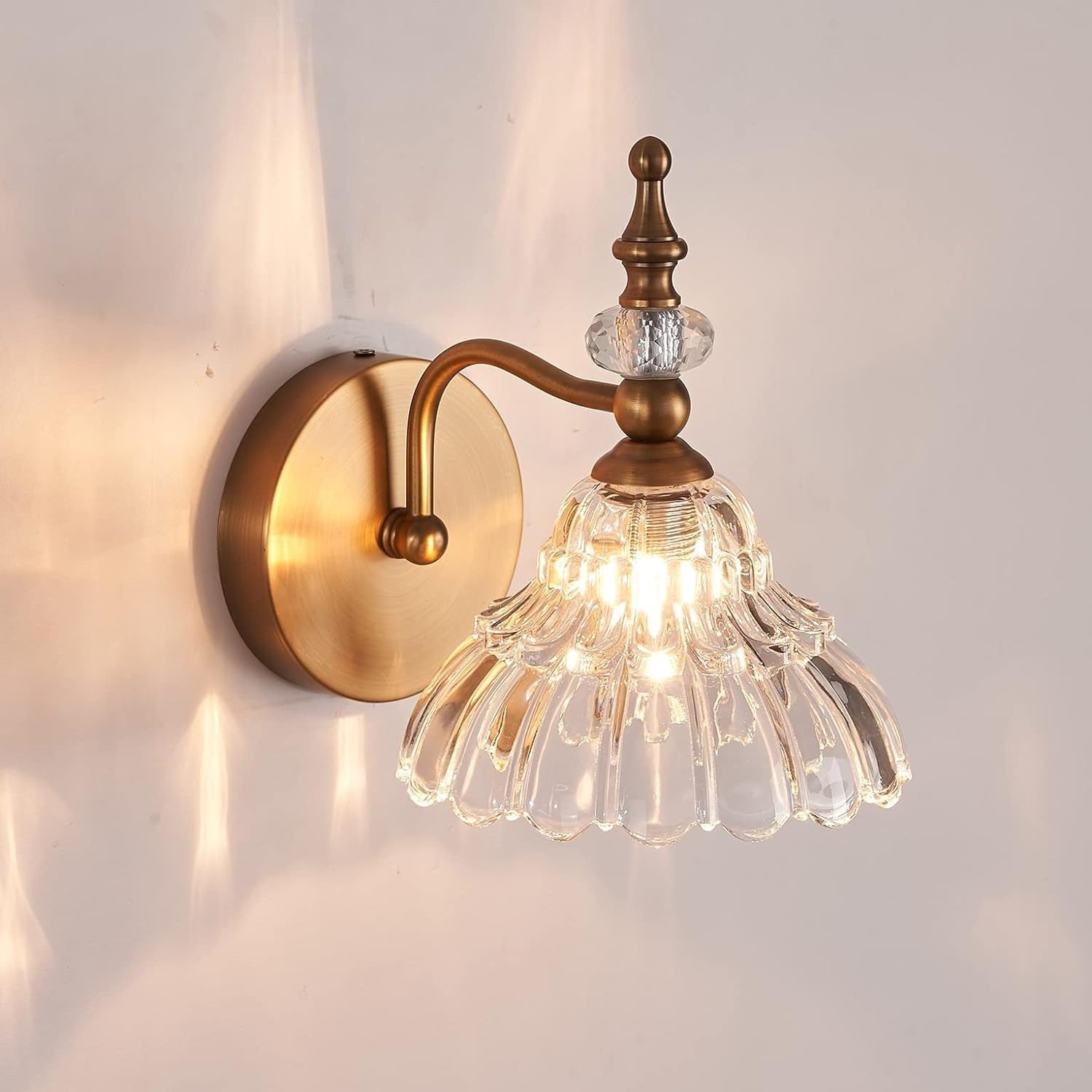 CHILDHOOD Retro Wall Light, Bathroom Vanity Lights Fixture, Industrial Crystal Wall Sconce Lighting, Brass Bathroom Light Glass Wall Lamp for Hallway Living Room Bedroom[Energy Class A+] — image 1