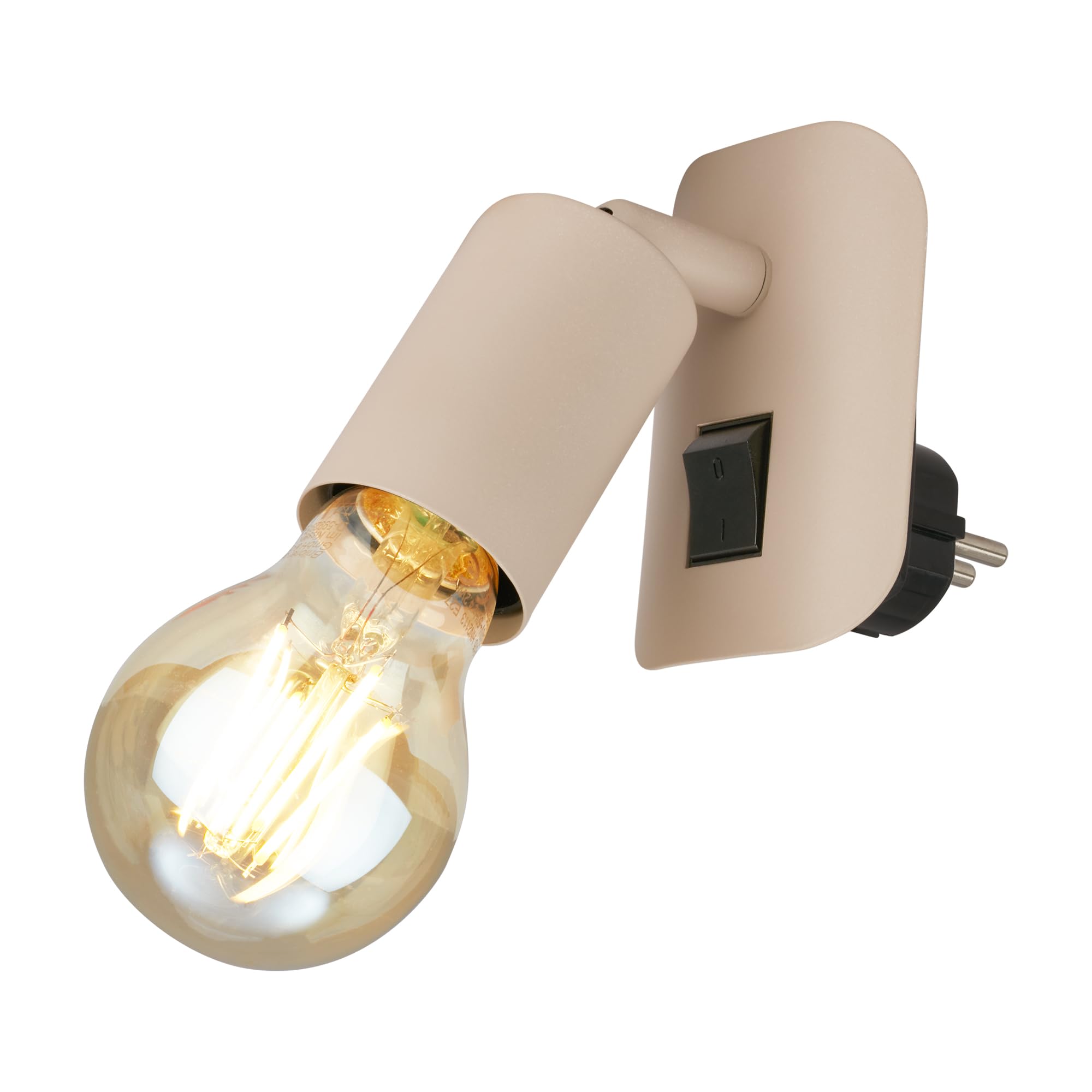 BRILONER - Wandleuchte innen mit Schalter, schwenkbar, E27 Fassung, Steckdosenlicht, Steckerleuchte, Leselampe, Wohnzimmerlampe, Wandlampe, Flurlampe, Wandbeleuchtung, 9,5 x 6,7 x 7,8 cm, Beige