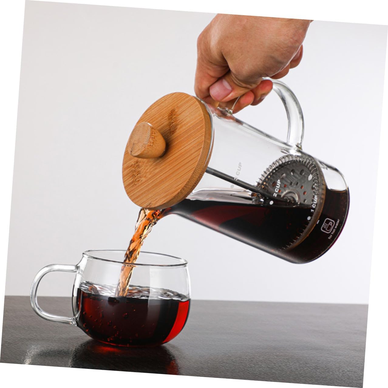 Heat-resistant Manual Coffee Glass Press Pot with Lid Borosilicate Glass Coffee Maker for Kitchen Precise Scale Line for Easy Brewing Stylish Manual Coffee Press for Home Use