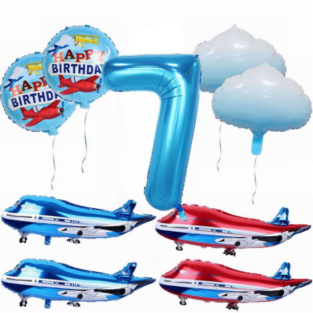 Yunchu Online 7th Airplane Birthday Decoration Large Blue Red Airplane Balloon Airplane Birthday Balloon Airplane Cloud Foil Balloons