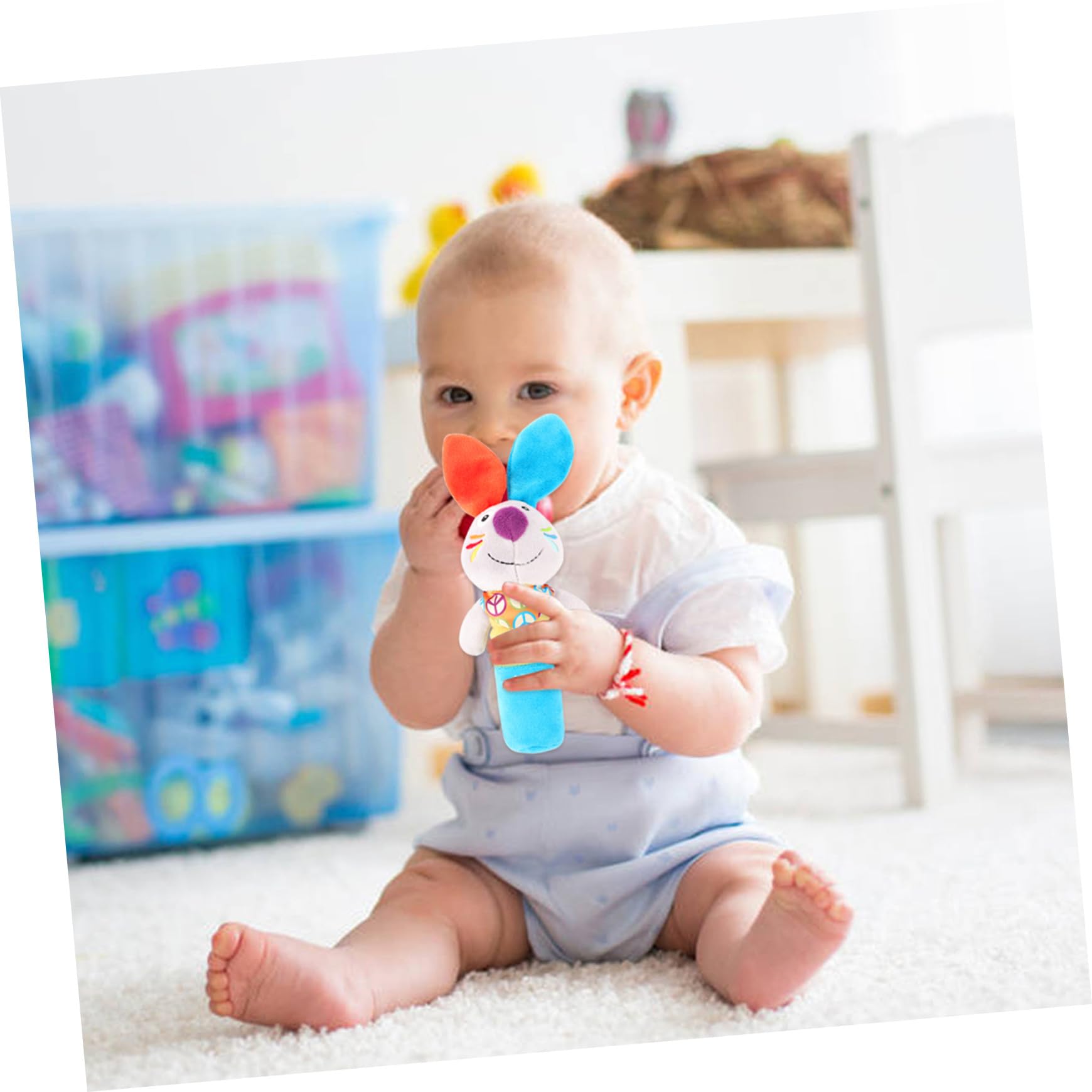 Jouet de Préhension pour Bébé en Peluche Bleu, Motif Animal Cartoon