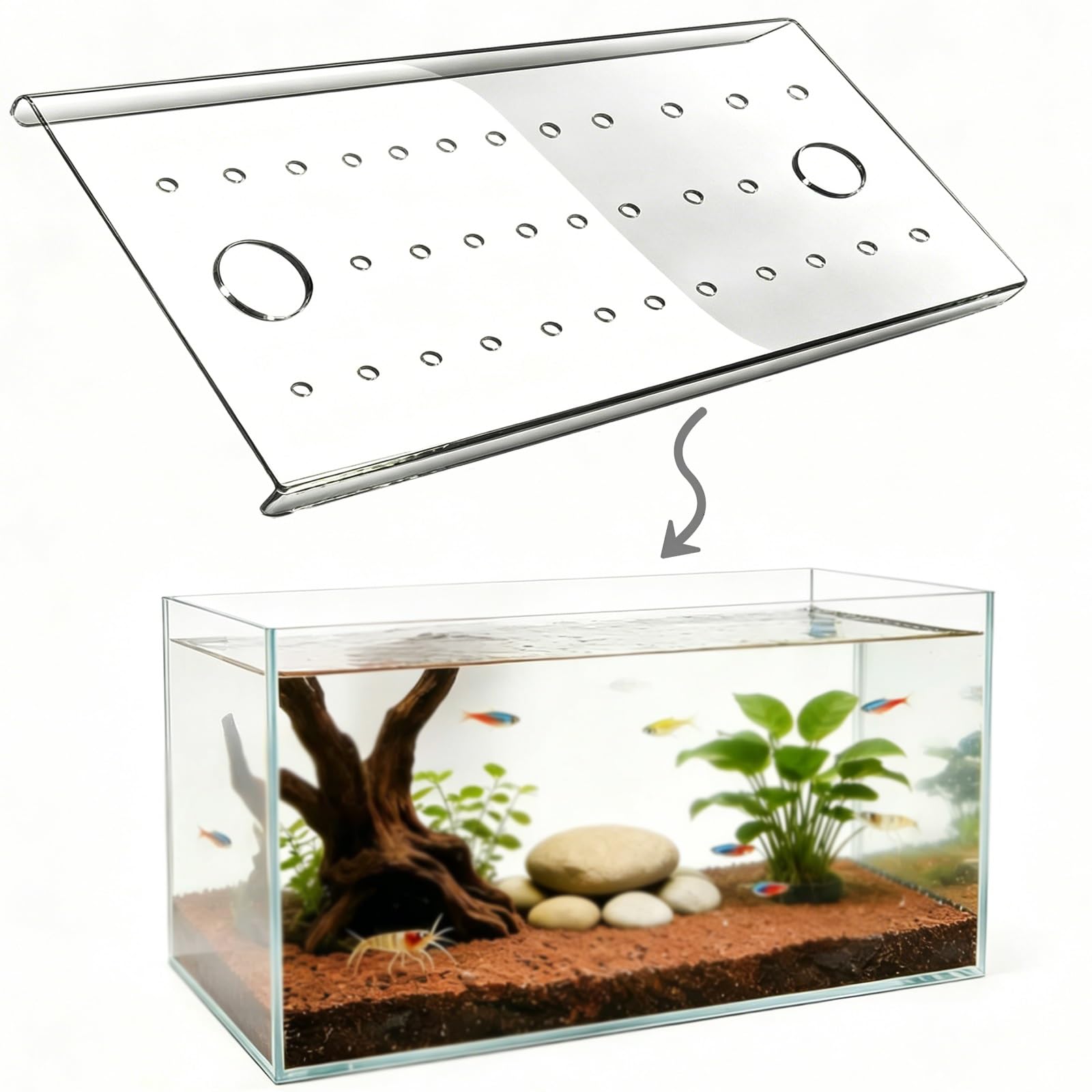 Tapa Pecera, Tapa De Acuario De Acrílico Transparente con Agujeros