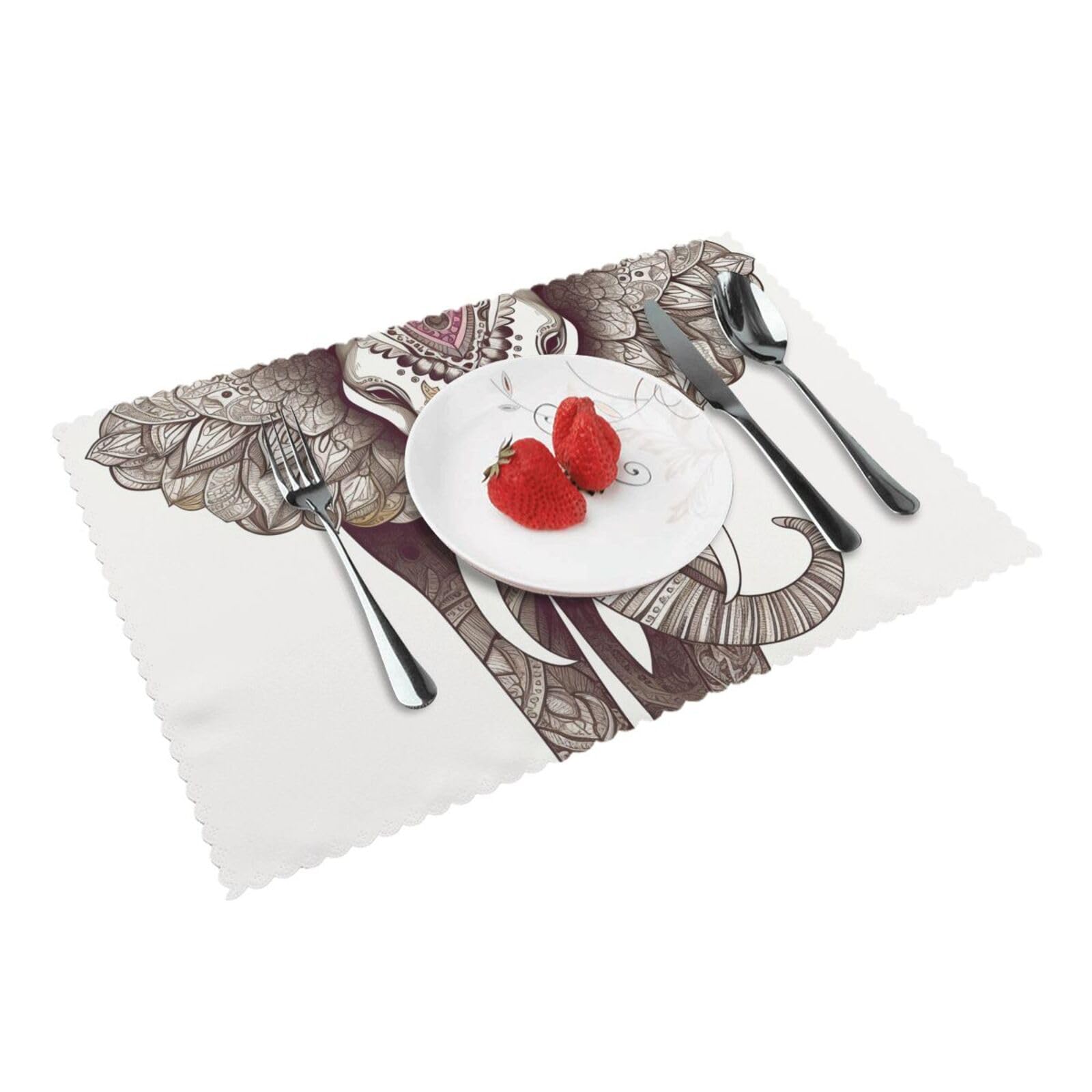 Elephant Art Printed Placemat Heat Resistant Place Mats Set of 4 PCS Washable Kitchen Table Mats, 12x18 Inch