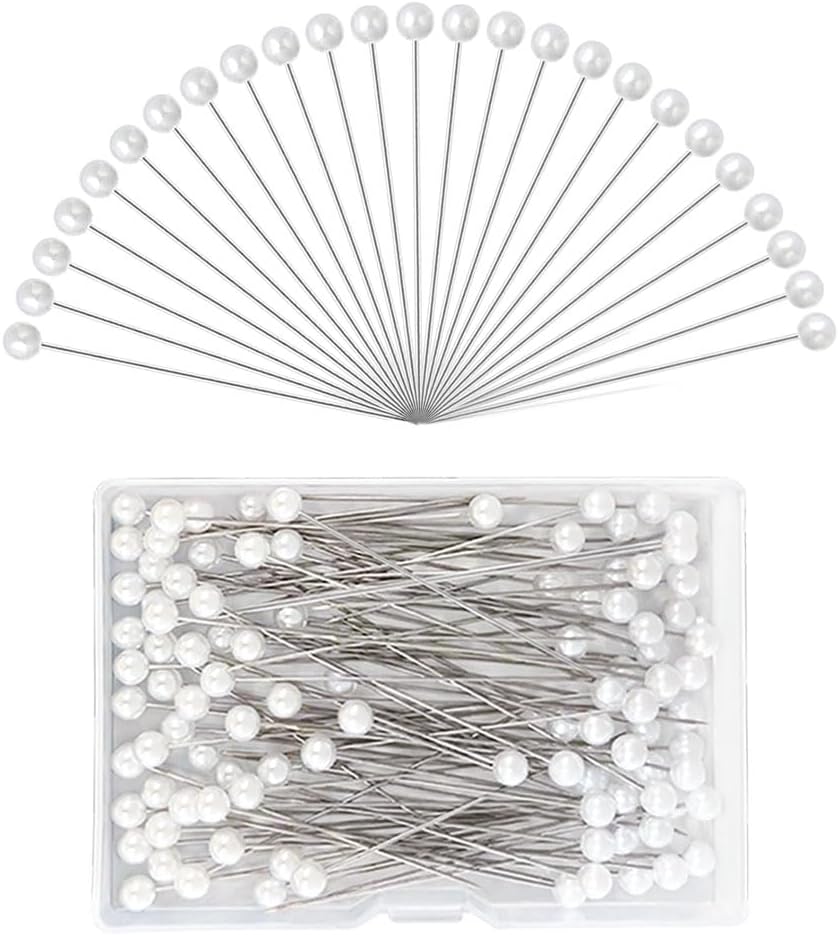 100 PCS Straight Pins with Faux Pearl Heads, White Straight Bouquet Pins, 2.6 Inches Round Faux Pearl Head Pin, for Sewing, Fabric