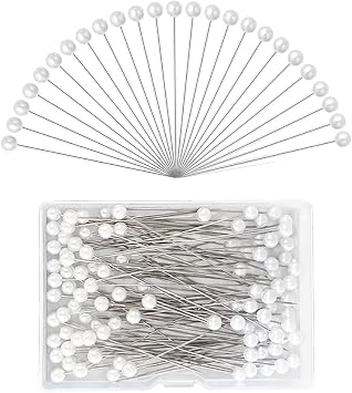 100 PCS Straight Pins with Faux Pearl Heads, White Straight Bouquet Pins, 2.6 Inches Round Faux Pearl Head Pin, for Sewing, Fabric