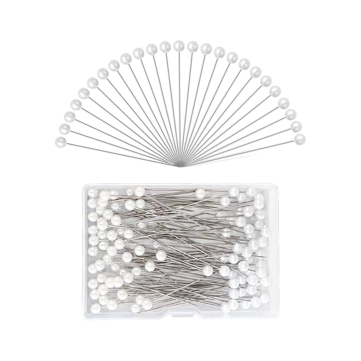 100 alfileres rectos con cabezas de perlas sintéticas, alfileres rectos blancos para ramo, 2.6 pulgadas, punta redonda de perlas sintéticas, para costura, tela
