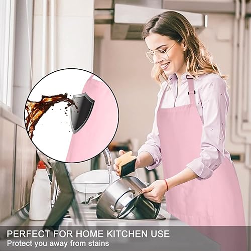 Miniatura 3 de Jubatus Paquete de 2 delantales 100% algodón con 2 bolsillos para cocinar, cocinero, cocina, delantal ajustable para mujeres y hombres, color rosa