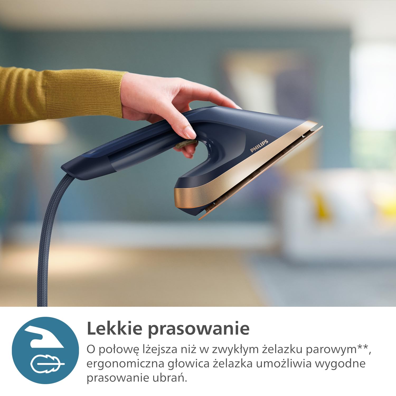 Philips All-in-One Zestaw do Prasowania 8500 – Deska z Regulacją Kąta, Technologia OptimalTEMP, Odłączana Podstawa, Zabija 99,9% Bakterii i Roztoczy, Ciemnoniebieski (AIS8530/20)