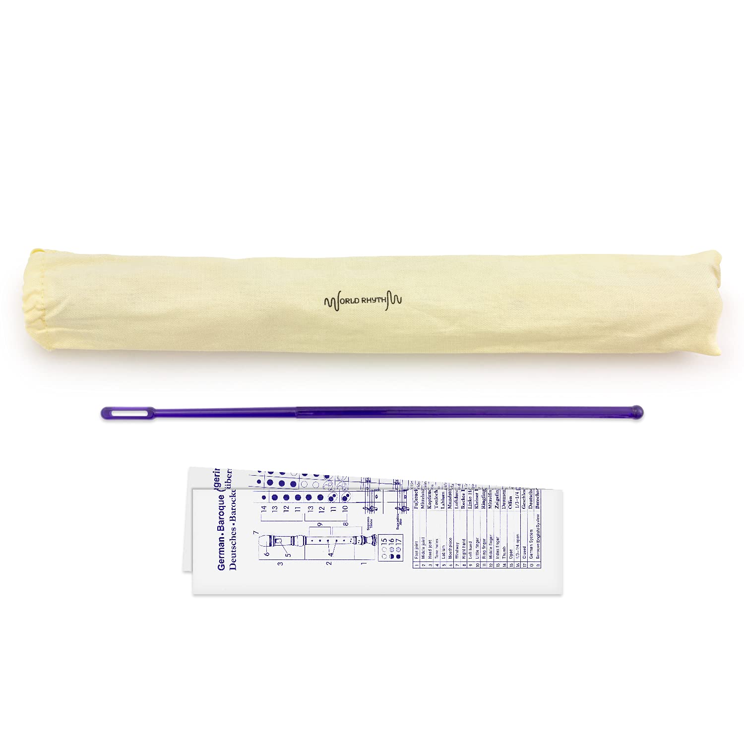 WR-804 Flûte à bec scolaire, flûte à bec 3 pièces, comprenant une baguette de nettoyage, un tableau des doigtés et un sac de transport - Violet