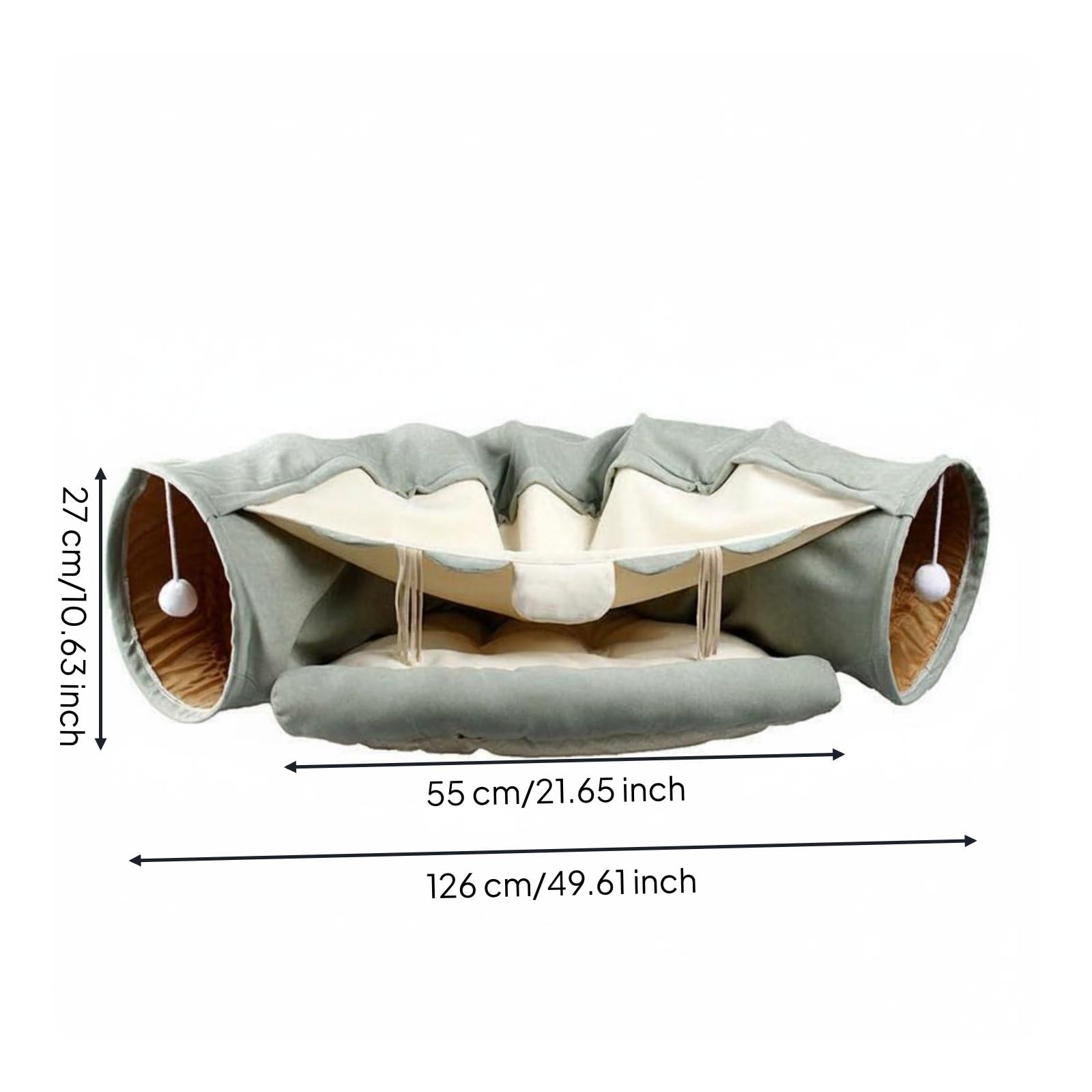 Tunnel pour en 1 Couchage et Jouet avec Dossier Moelleux Passage Superposé Bruissement Stimulant Franges Suspendues Polyester Adapté aux Félins