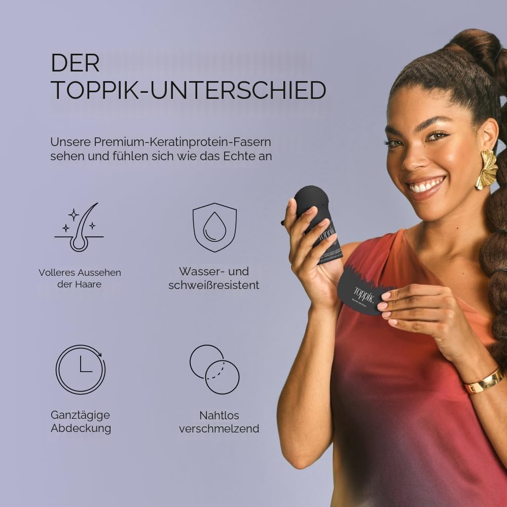 Toppik Haarfasern zur Haarverdichtung, Ansatzpuder und Streuhaar für Haarausfall und sofort volleres Haar, kaschiert lichte Stellen, natürlicher Look, einfach anzuwenden, Schwarz, 55g