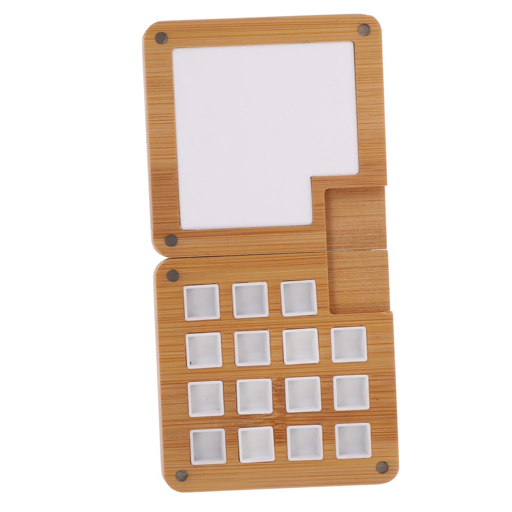 Angoily 3 Stück Tragbare Holz Aquarellfarbe Mischbox mit Fächern Magnetische Pigmentpalette für Künstler DIY Farbmischung Kompakte Wasserfeste Malpalette für Unterwegs