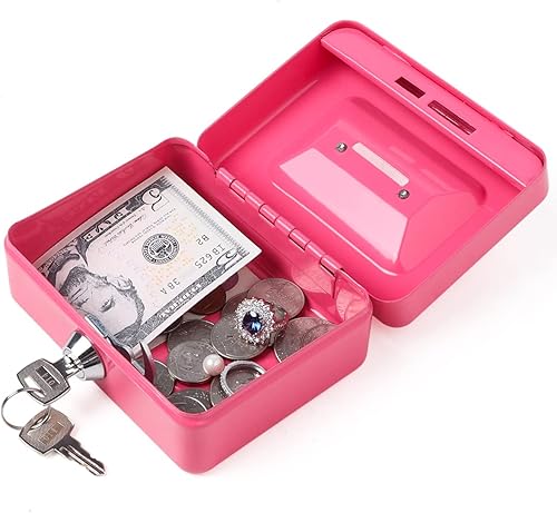 Miniatura 10 de Caja pequeña para efectivo con cerradura y ranura, caja de dinero Decaller con bloqueo, alcancía de metal para adultos y niños