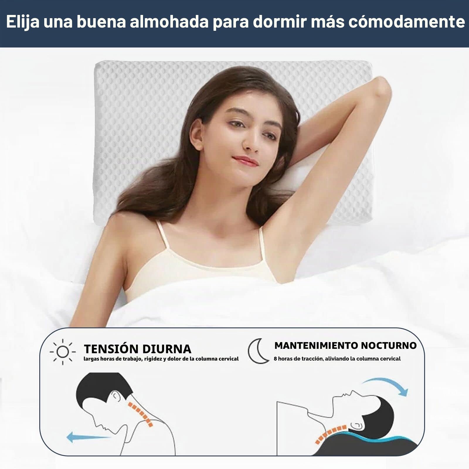 Good Nite Almohada de Espuma viscoelástica para el Contorno del Cuello, Almohada ortopédica Cervical ergonómica, Suave, Almohada Profunda para Dormir de Lado y Boca Arriba