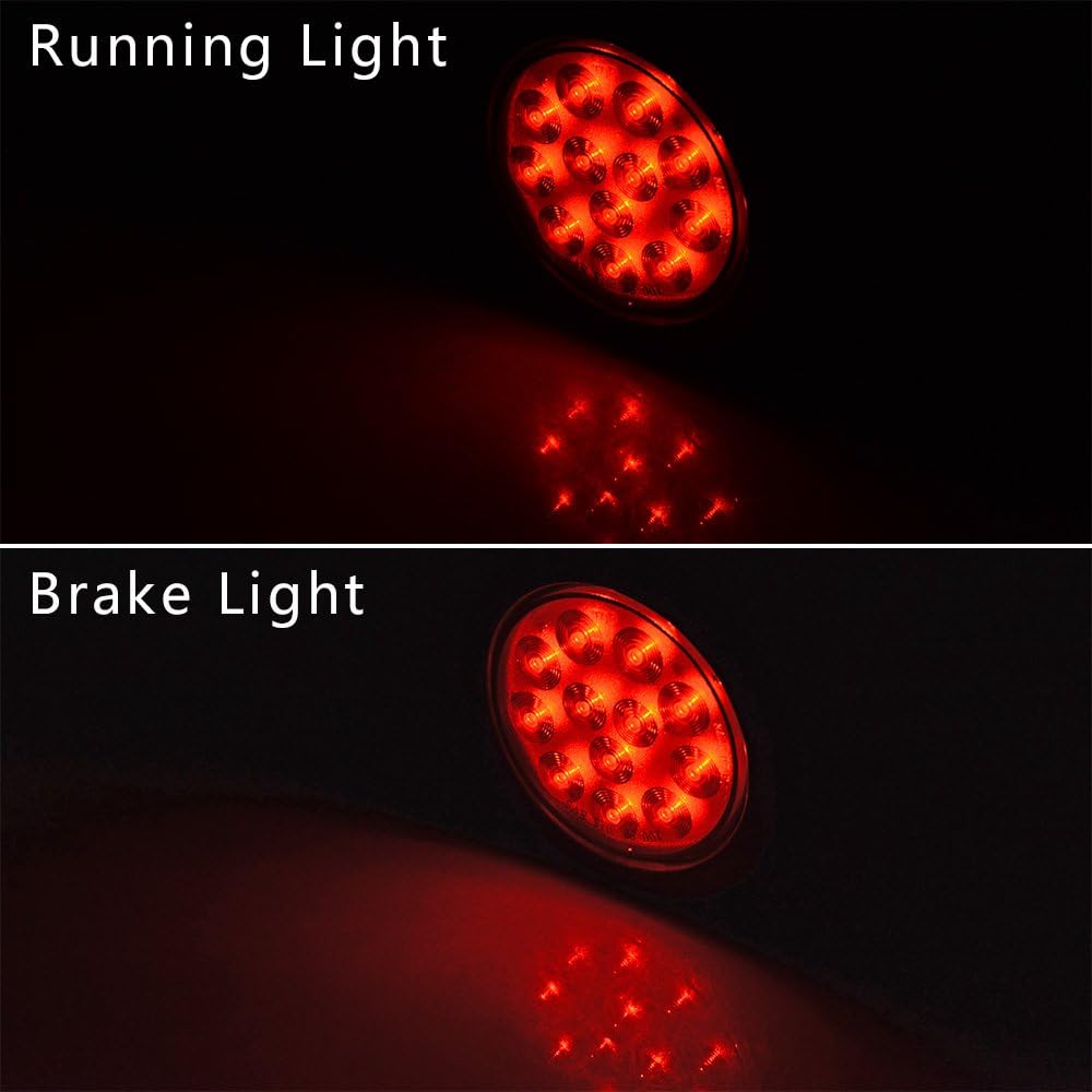 Astra Depot 8pcs 4" Round Truck RV Trailer Tail Light Rubber Cover Wiring Plug Kit (12-LED, Smoke Lens - Red Light)