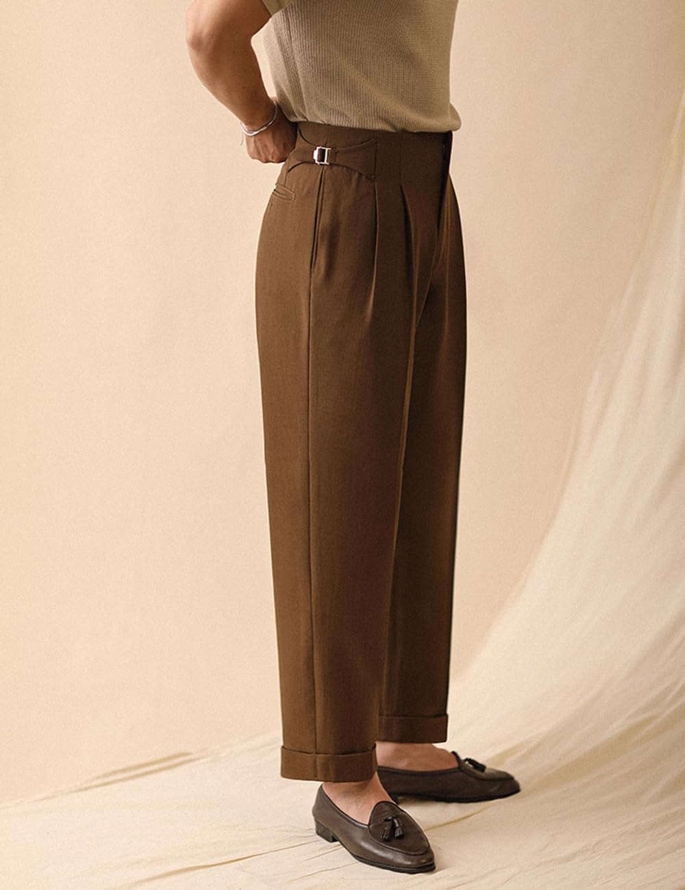 Men‘s Dress Pants Classic Gurkha Pants Slim Fit Casual Pleated Lightweight Trousers