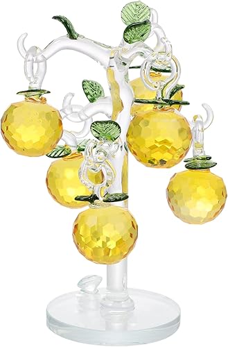 MAGICLULU Estatua artificial de árbol de manzanas amarillas de cristal, mini estatua de planta de cristal con base para decoración de casa de
