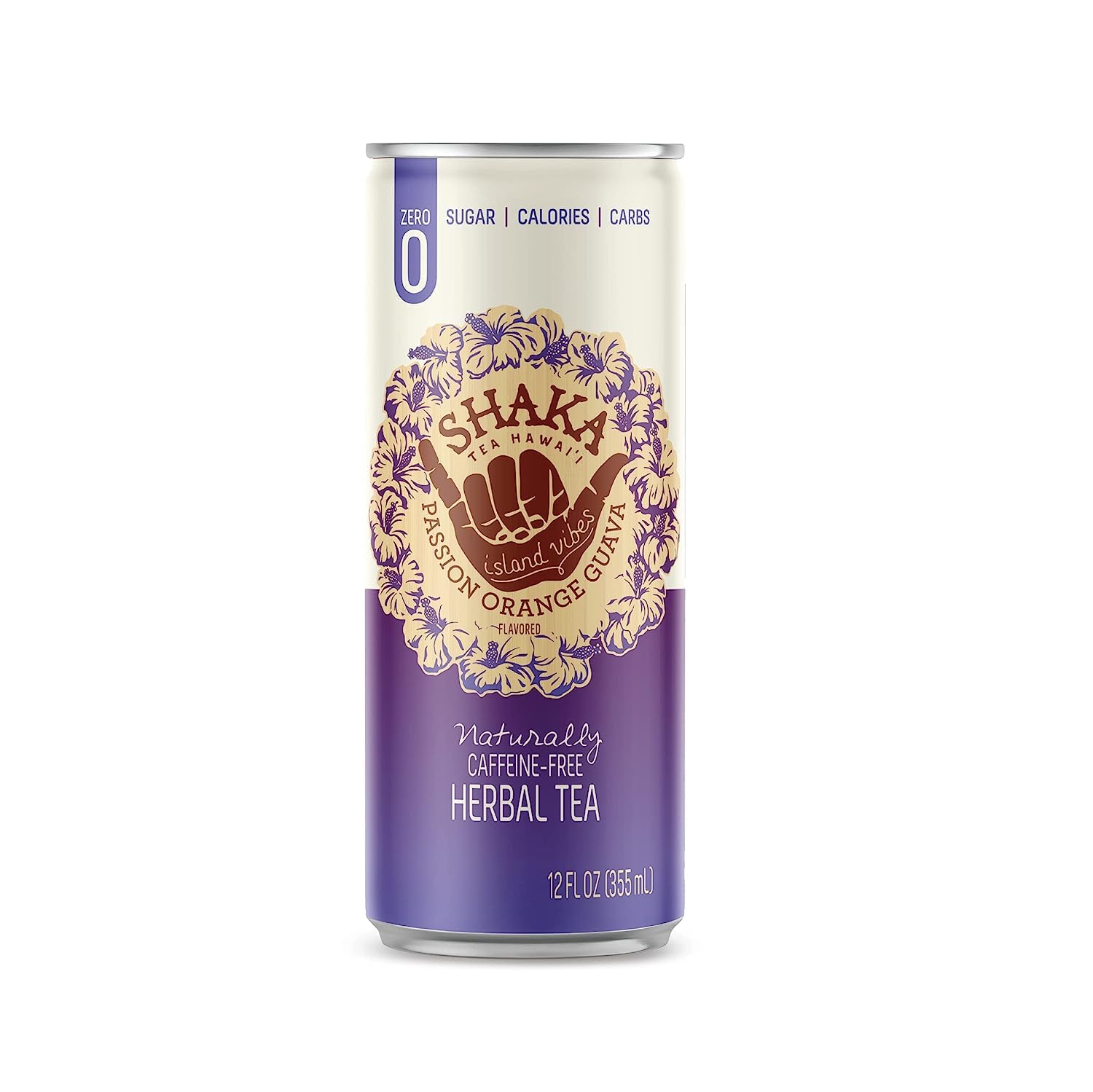 Shaka TeaMamaki Hawaiian Tea - ZERO sugar | calories | carbs, Naturally caffeine-free 12-Pack (12 Fl. Oz Cans) (Passion Orange Guava)