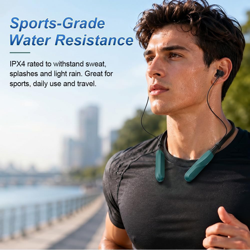 Auriculares Deportivos con Banda para el Cuello 200H de Reproducción, Auriculares Inalámbricos Neckband Bluetooth 5.3, Auriculares in-Ear Inalámbricos IPX6, Magnéticos para Correr, Gimnasio, Trabajo