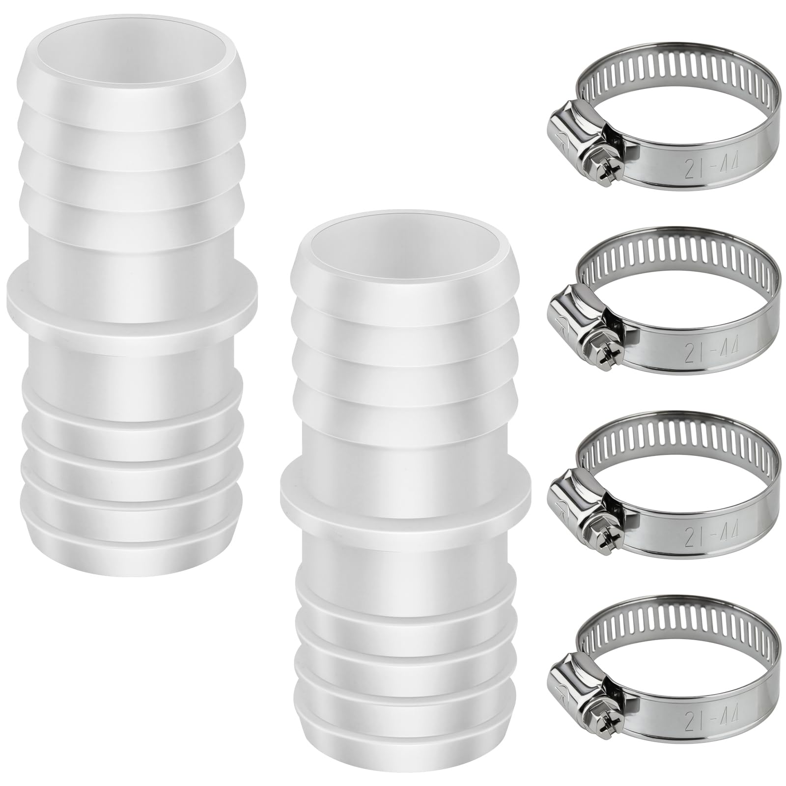 2 Set 32 mm 1 1/4β Pond Hose Connector, with 4 Adjustable Hose Clips (21 β 44 mm), Adapter for Pool Garden, Aquarium Pipe Tube Repair and Extension