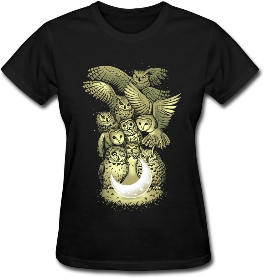 Women's Tshirts Owl Kaleidoscope Moon Size S Black