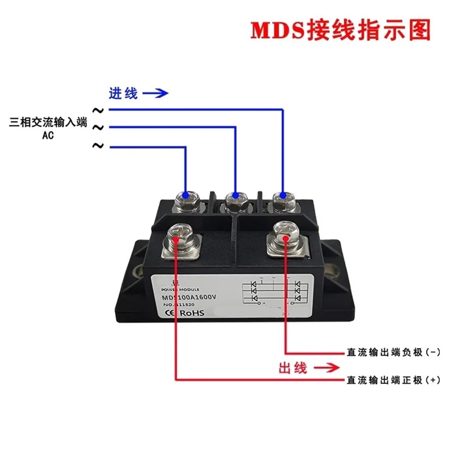 Dreiphasen-Gleichrichterbrückenmodul MDS20A–MDS1200A 1600 V – Kupferbasis, Thermisch Optimiert, Für Hochleistungs-DC-Anwendungen