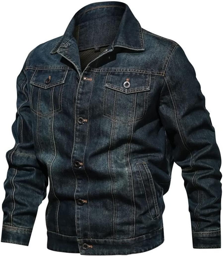 Men's Solid Denim Jacket Spring Autumn Casual Slim Fit Bomber Jackets Jean Jacket Outwear Male Cowboy Plus Size