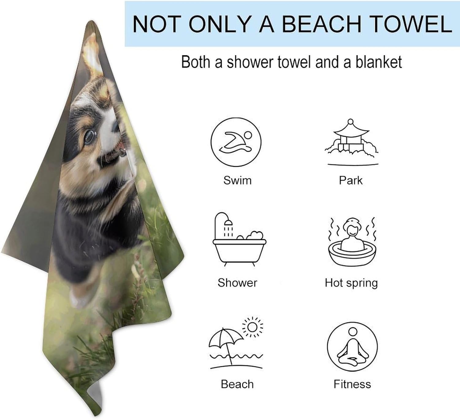 Swimming Towel, Running on Grass Printed Fashion Towel,Portable Towel,Durable Towel