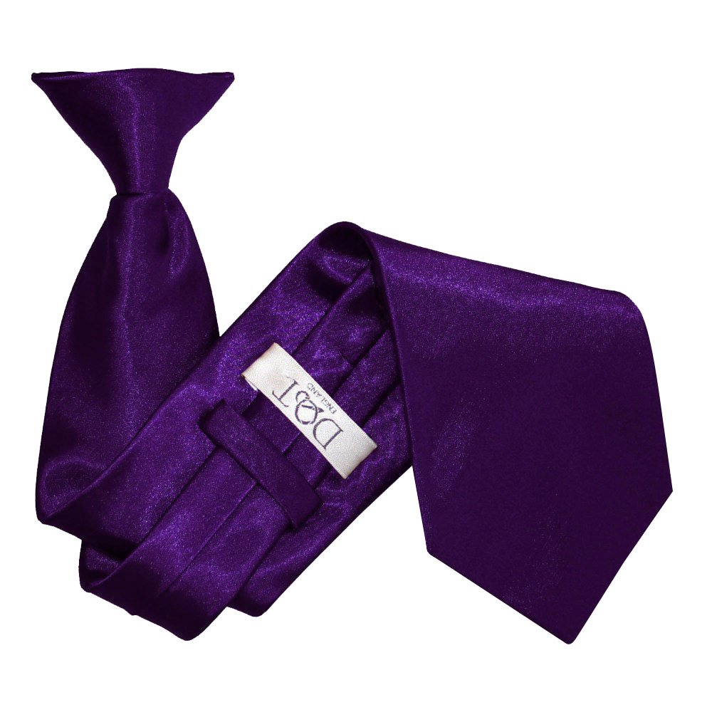 Dqt Men's Purple Plain Satin Clip-On Tie - Pre-Tied Necktie For Wedding, Business, Uniform, Security & Formal