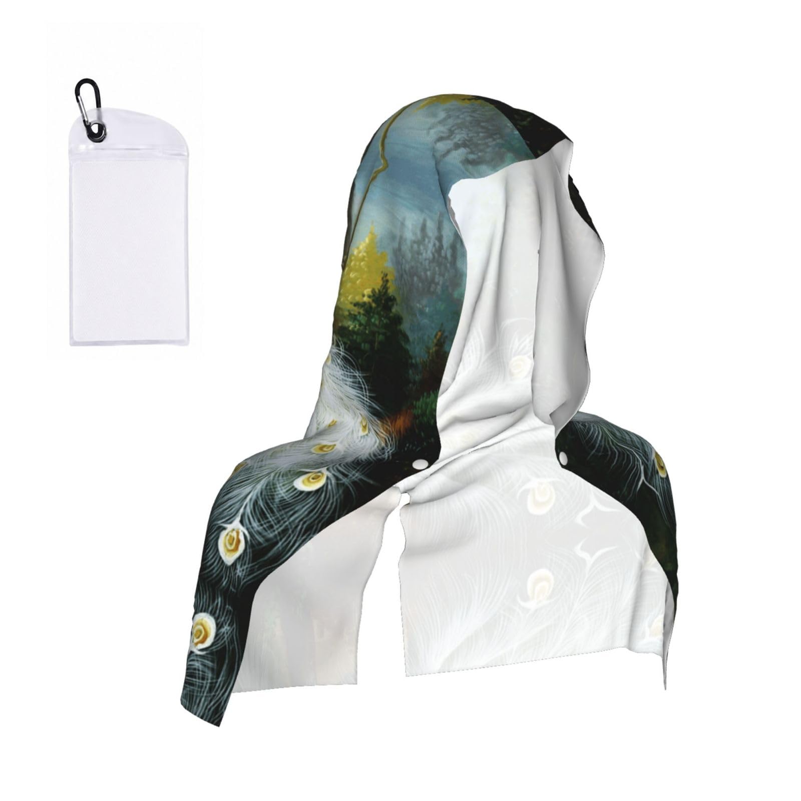ESNAIUVCD White Peacock Print Multifunctional Cooling Hoodie Bandana Portable Sweat Absorbing Design For Beach Workouts Exercise Heat Relief Accessories