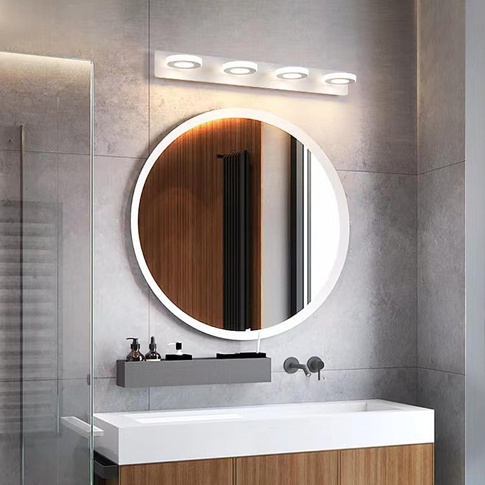 XINYASEE LED Baño Espejo Frente Luces Moderno Dormitorio Iluminación Baño Pared Luces Blanco Cálido 3000K, Neutro 4000K, Blanco Frío 6000K (Cuatro cabezas)