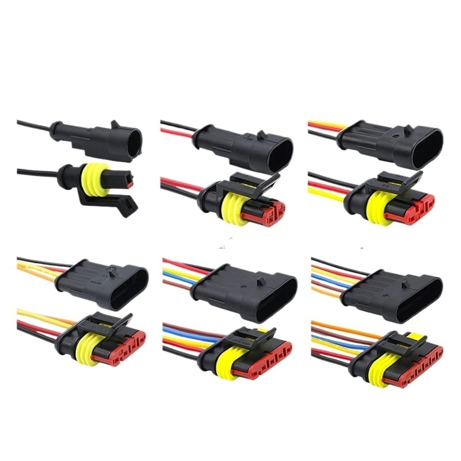 5/20/100Sets AMP Automobile Electric Connector Waterproof Plug 1-6PIN Terminal HID Conversion MaleFemale Socket with Wire 15CM(3p Whole Set,5 Sets)