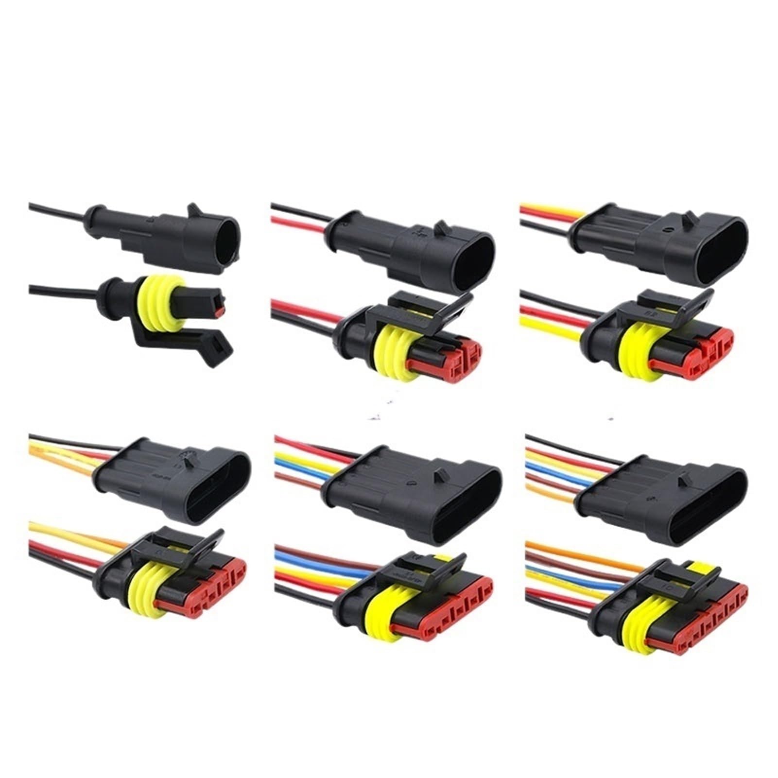 5/20/100 juegos de conectores eléctricos AMP para automóvil, enchufe impermeable de 1 a 6 pines, terminal HID, conversión macho hembra con cable de 15 cm (4p hembra 282088-1,100 juegos)